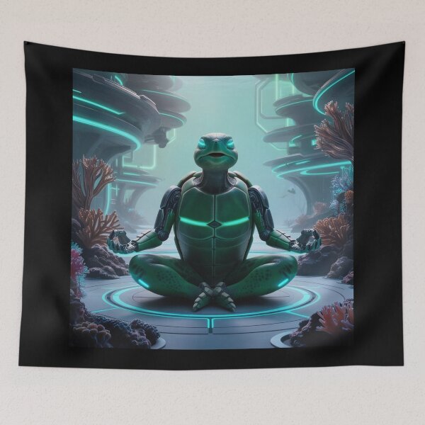 Item preview, Futuristic Neon Biomechanical Green Turtle designed and sold by MrTrendyDesigns.