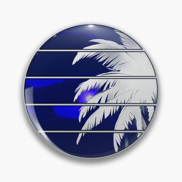 Item preview, Retro Moon Retro Palm Tree Fronds AI Art - Blue and White with black edge designed and sold by Beachy.