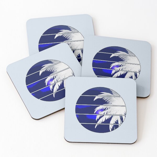 Item preview, Retro Moon Retro Palm Tree Fronds AI Art - Blue and White with black edge designed and sold by Beachy.