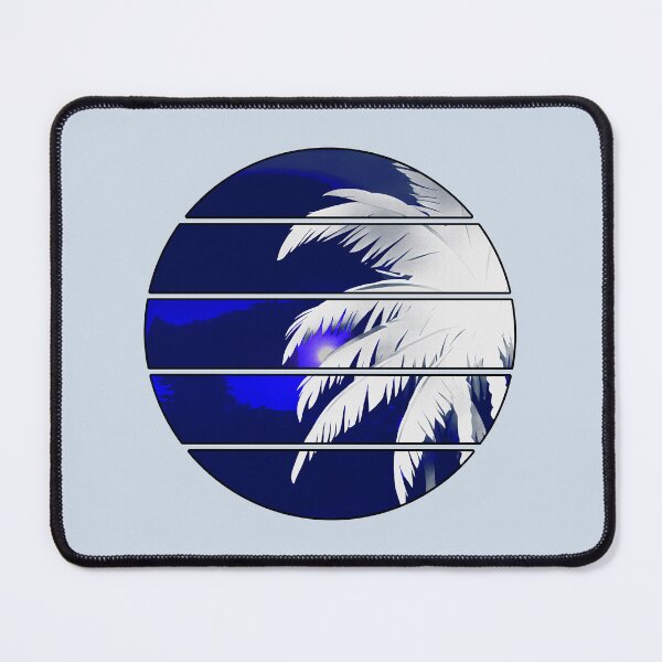 Item preview, Retro Moon Retro Palm Tree Fronds AI Art - Blue and White with black edge designed and sold by Beachy.