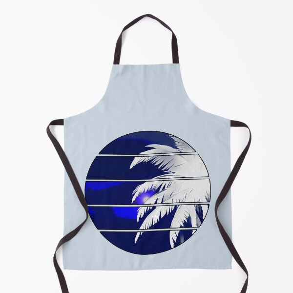 Item preview, Retro Moon Retro Palm Tree Fronds AI Art - Blue and White with black edge designed and sold by Beachy.
