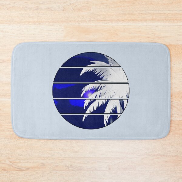 Item preview, Retro Moon Retro Palm Tree Fronds AI Art - Blue and White with black edge designed and sold by Beachy.