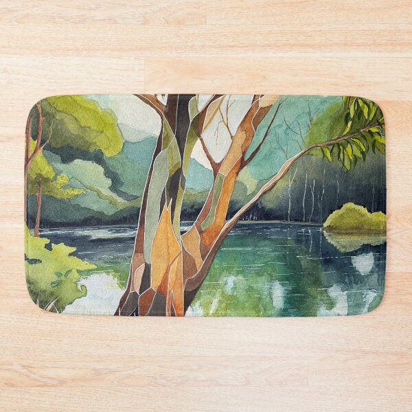 Item preview, Abstract watercolour of a gum tree in pretty river setting designed and sold by SueNiqueArt.