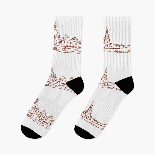 Item preview, Hand-drawn skyline of Dresden sepia colored – delicate illustration of the city architecture for mugs, socks, posters and more designed and sold by Nadja Leutloff.