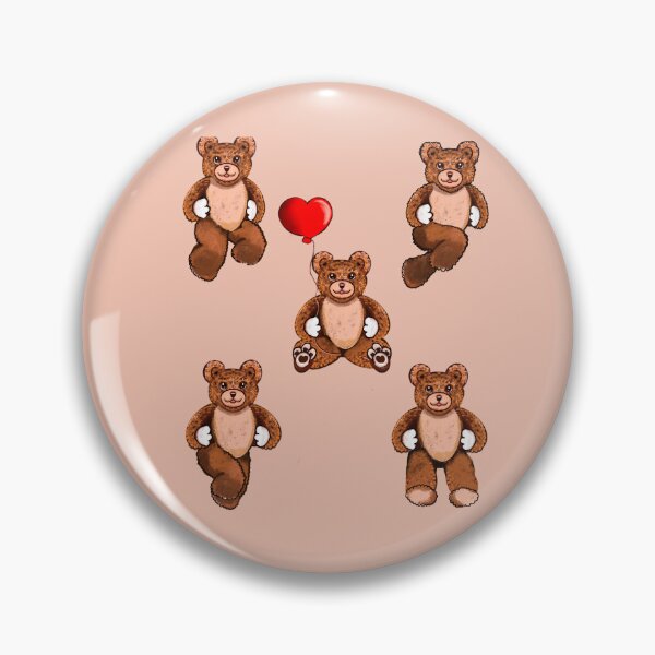 Item preview, Valentine’s Day Bear with red love heart Kawaii - 5 Cute funny grizzly brown teddy bears designed and sold by Artonmytee.