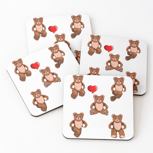 Item preview, Valentine’s Day Bear with red love heart Kawaii - 5 Cute funny grizzly brown teddy bears designed and sold by Artonmytee.