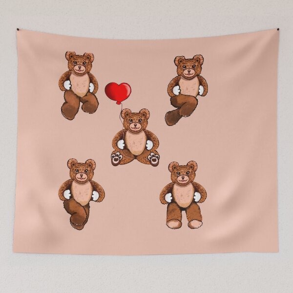 Item preview, Valentine’s Day Bear with red love heart Kawaii - 5 Cute funny grizzly brown teddy bears designed and sold by Artonmytee.