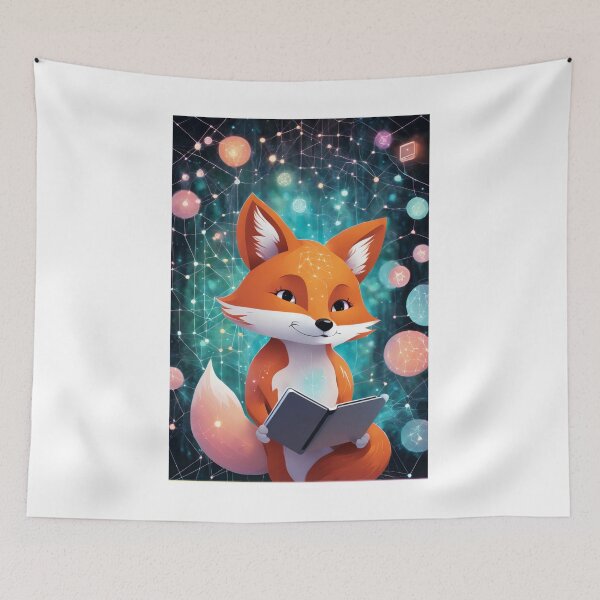 Item preview, Adorable Cartoon Fox with Deep Learning Tablet in Pastel AI Neural Forest designed and sold by Jasava Shop.