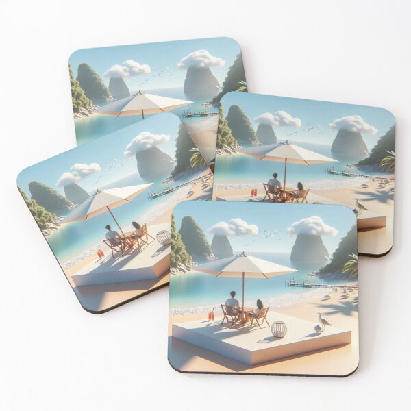 Item preview, Couple Relaxing Under Beach Umbrella with Tropical Islands designed and sold by choder61.