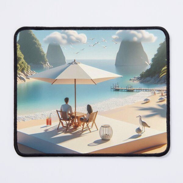 Item preview, Couple Relaxing Under Beach Umbrella with Tropical Islands designed and sold by choder61.