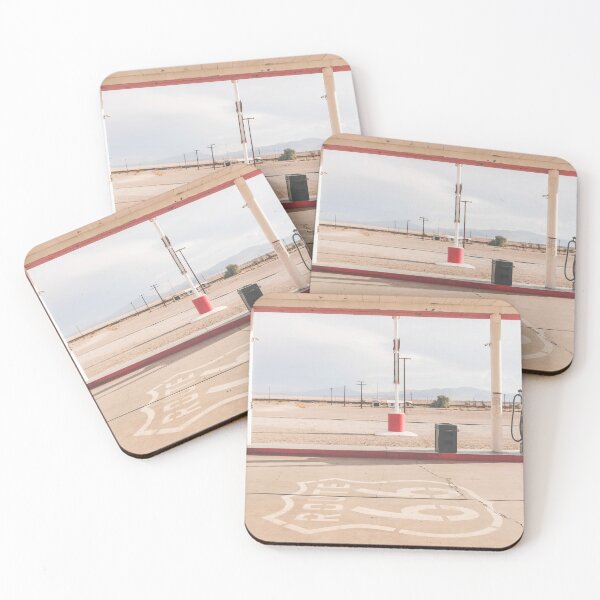 Item preview, Route 66, USA I Retro vintage gas station in California Mojave Desert with sunny pastel aesthetic at the legendary Roy's Motel Cafe in the American countryside with its analog film ambience vibes designed and sold by Julie Travel Photography.