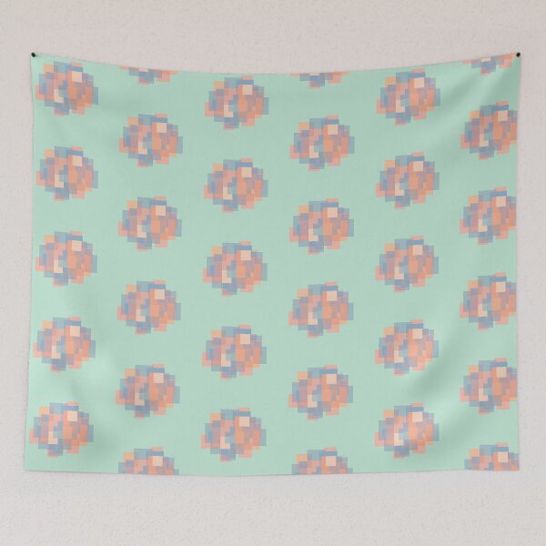 Item preview, Pink-Blue-Orange Square Cluster with Pastel Mint Green Background  Comic Style designed and sold by MadeByHaresShop.