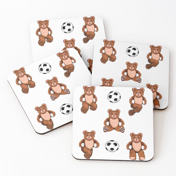 Item preview, Football soccer fan Sporty Sports football playing Bear with soccer ball Kawaii - 5 Cute funny grizzly brown teddy bears designed and sold by Artonmytee.