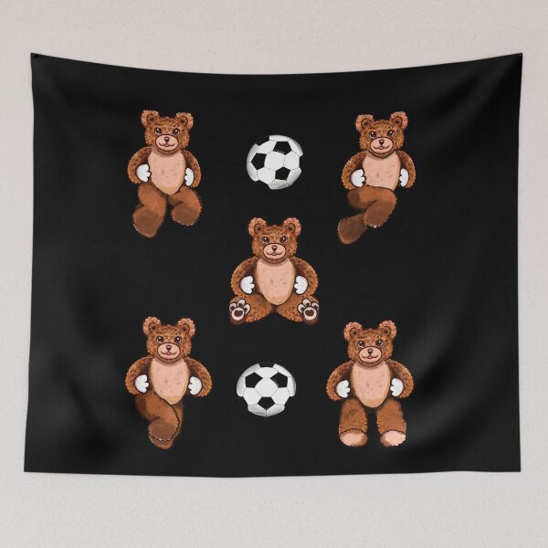 Item preview, Football soccer fan Sporty Sports football playing Bear with soccer ball Kawaii - 5 Cute funny grizzly brown teddy bears designed and sold by Artonmytee.