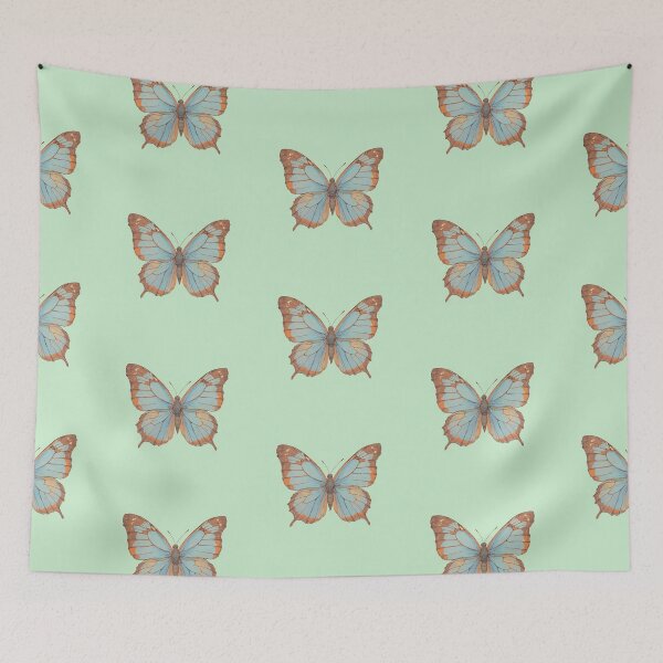 Item preview, Blue & Orange Delicate Butterfly against Soft Beige - Ligne Claire Comic Style Illustration designed and sold by ShroomForge.