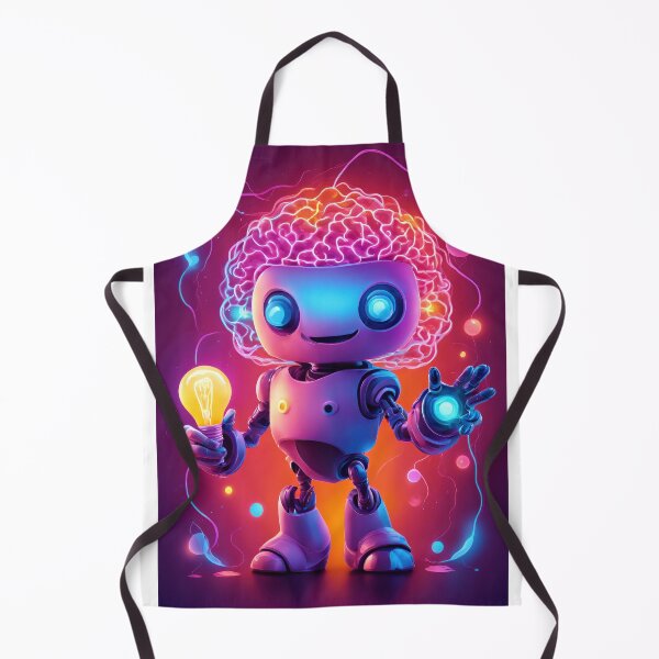 Item preview, Friendly AI Holding Glowing Lightbulb with Vibrant Abstract Brain Wave Background designed and sold by Jasava Shop.