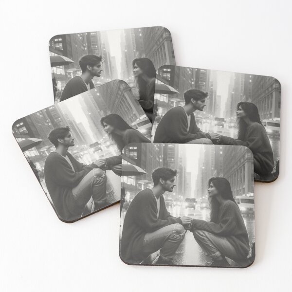 Item preview, Rainy City Romance - Couple Gazing in Stormy Urban Landscape" designed and sold by choder61.