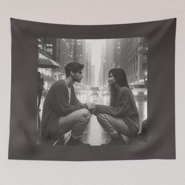 Item preview, Rainy City Romance - Couple Gazing in Stormy Urban Landscape" designed and sold by choder61.