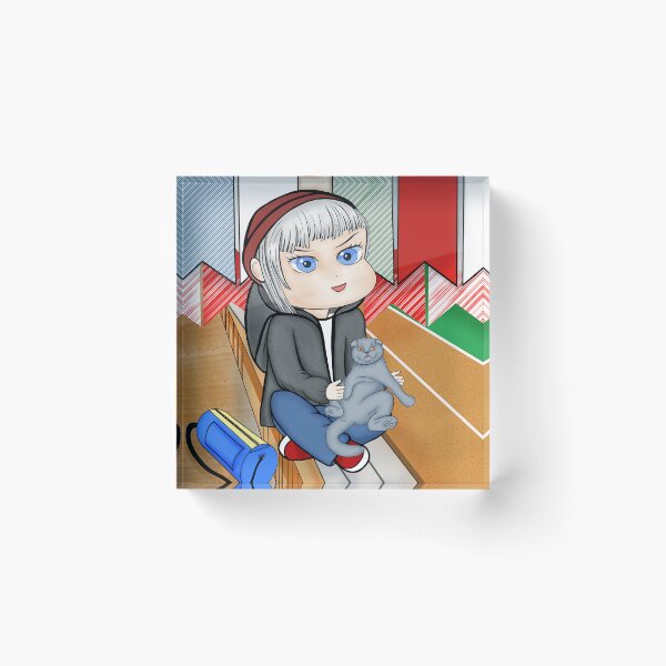 Item preview, Cute Chibi Boy with a Cat at the Stadium designed and sold by KateQR.