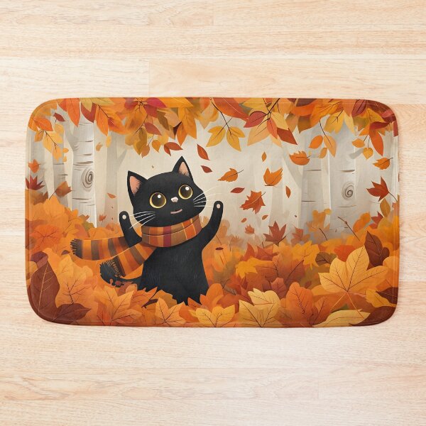 Item preview, HAPPY CAT PLAYING WITH AUTUMN LEAVES designed and sold by WendyMaree.