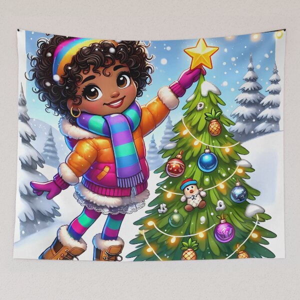 Item preview, Caribbean girl decorating a christmas tree designed and sold by NolineXpression.