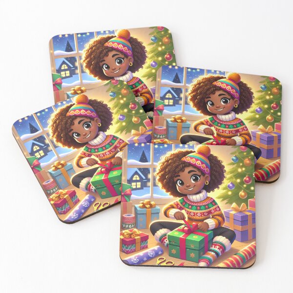 Item preview, Caribbean girl wrapping christmas gifts designed and sold by NolineXpression.