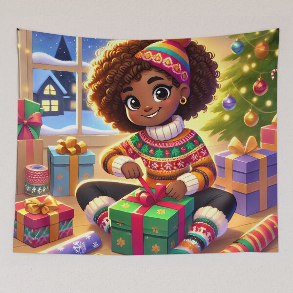 Item preview, Caribbean girl wrapping christmas gifts designed and sold by NolineXpression.
