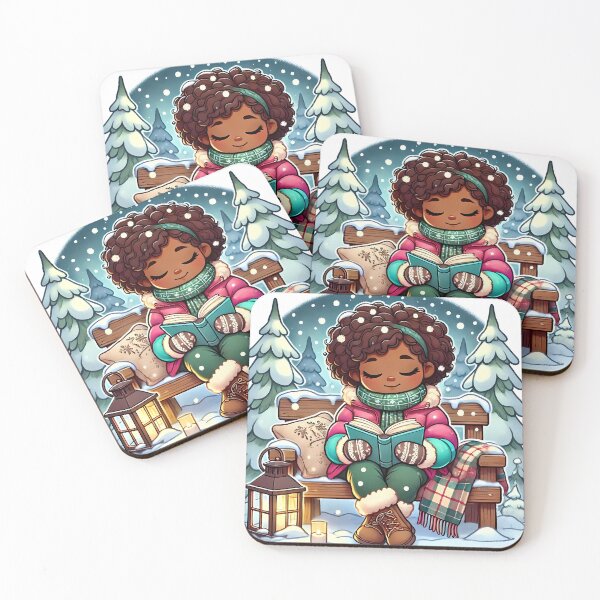 Item preview, Caribbean girl reading in a winter wonderland designed and sold by NolineXpression.