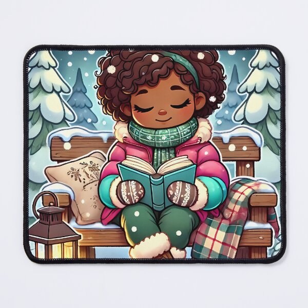 Item preview, Caribbean girl reading in a winter wonderland designed and sold by NolineXpression.