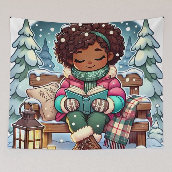 Item preview, Caribbean girl reading in a winter wonderland designed and sold by NolineXpression.