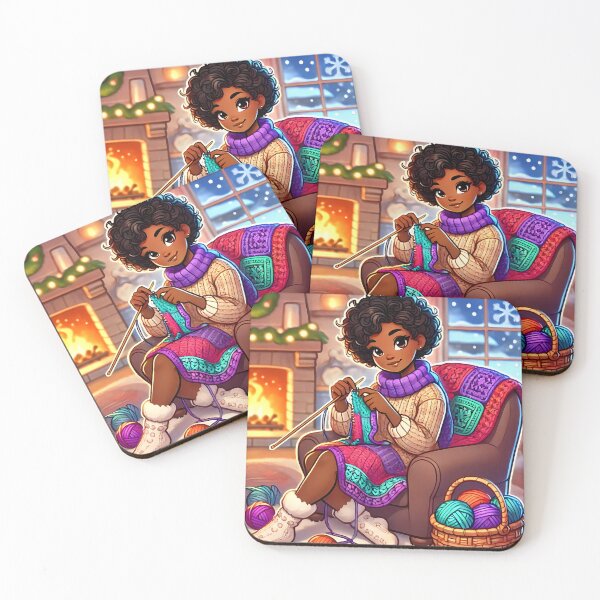 Item preview, Caribbean girl crocheting by the fireplace designed and sold by NolineXpression.