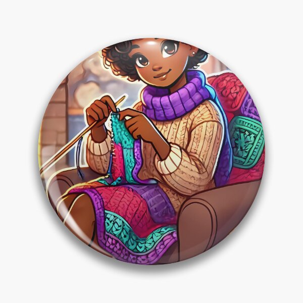 Item preview, Caribbean girl crocheting by the fireplace designed and sold by NolineXpression.