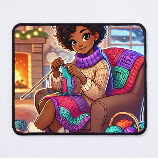 Item preview, Caribbean girl crocheting by the fireplace designed and sold by NolineXpression.