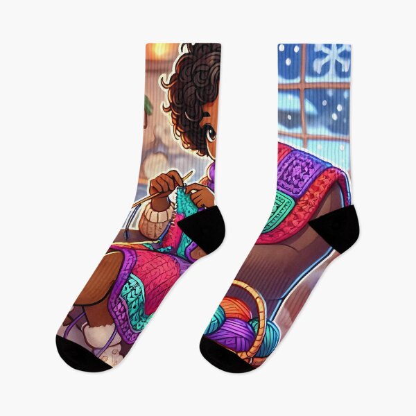 Item preview, Caribbean girl crocheting by the fireplace designed and sold by NolineXpression.