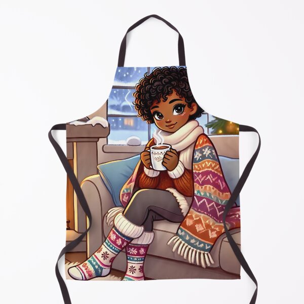 Item preview, Chica caribeña disfrutando de chocolate caliente junto a la chimenea designed and sold by NolineXpression.