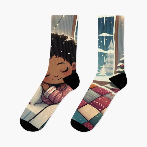 Item preview, Caribbean girl sleeping in a cozy winter setting designed and sold by NolineXpression.