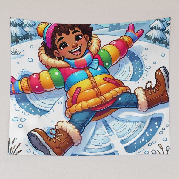 Item preview, Playful caribbean girl making a snow angel designed and sold by NolineXpression.