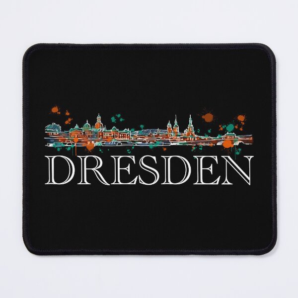 Item preview, Dresden skyline as white sketch on dark background, hand drawn watercolor drawing, Germany cityscape, unique design for lovers of Dresden and artistic skylines designed and sold by Nadja Leutloff.
