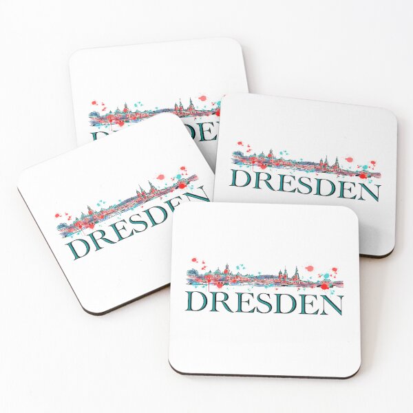 Item preview, Dresden skyline in watercolor red turquoise, hand drawn and colored, iconic cityscape of Dresden, Germany, perfect design for lovers of historical cities and artistic skylines designed and sold by Nadja Leutloff.
