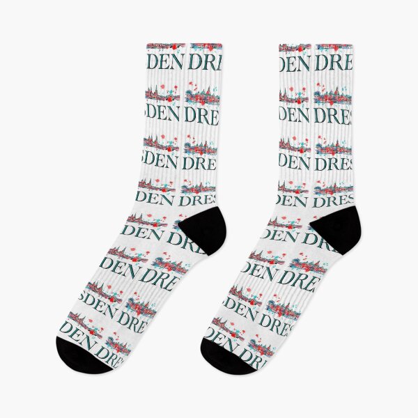 Item preview, Dresden skyline in watercolor red turquoise, hand drawn and colored, iconic cityscape of Dresden, Germany, perfect design for lovers of historical cities and artistic skylines designed and sold by Nadja Leutloff.