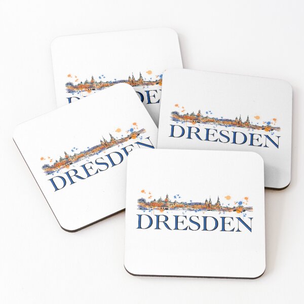 Item preview, Dresden skyline in watercolor blue orange, hand drawn and colored, iconic cityscape of Dresden, Germany, perfect design for lovers of historical cities and artistic skylines designed and sold by Nadja Leutloff.