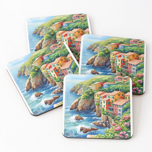 Item preview, Colorful Watercolor: Cinque Terre Coastal Charm Art Print designed and sold by ArteeInnovation.
