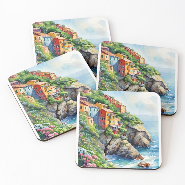 Item preview, Timeless Watercolor: Cinque Terre Cliffside Serenity Art Print designed and sold by ArteeInnovation.