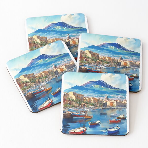 Item preview, Vibrant Watercolor: Naples Waterfront with Mount Vesuvius designed and sold by ArteeInnovation.