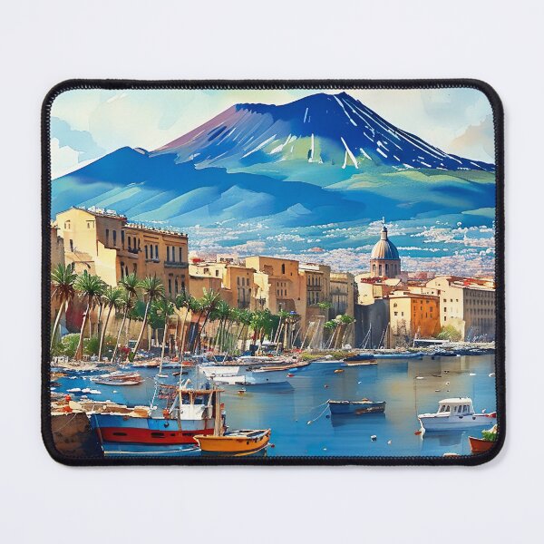Item preview, Vibrant Watercolor: Naples Waterfront with Mount Vesuvius designed and sold by ArteeInnovation.