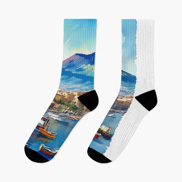 Item preview, Vibrant Watercolor: Naples Waterfront with Mount Vesuvius designed and sold by ArteeInnovation.