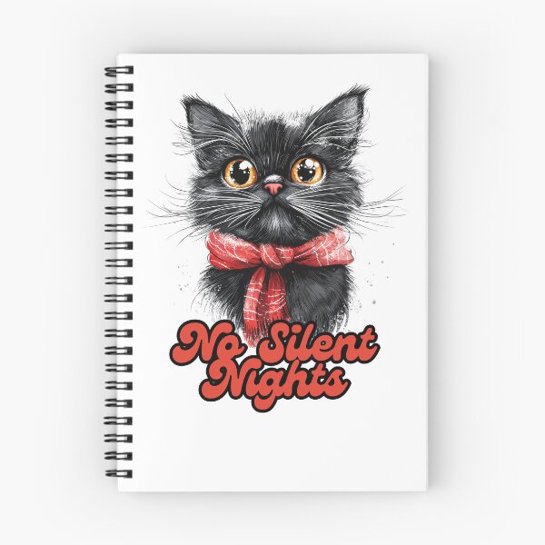 Item preview, Funny Cat. No Silent Nights: Black Cat with Red Scarf Christmas Illustration designed and sold by Halina-il.