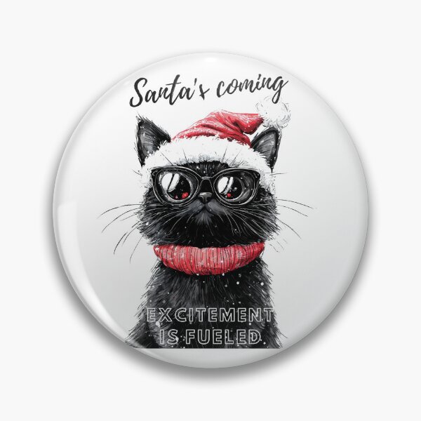 Item preview, Funny Cat, Santa's Coming Excitement: Black Cat with Sunglasses, Santa Hat, and Scarf designed and sold by Halina-il.
