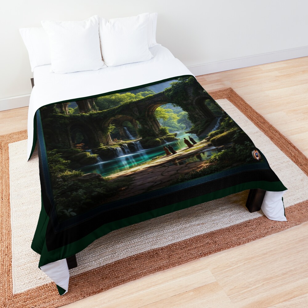 Ancient Forest Sanctuary With Majestic Stone Arches Over Pristine Waters AI Concept Art by Xzendor7 | A Beautiful Landscape 3 Ancient Forest Sanctuary With Majestic Stone Arches Over Pristine Waters Serene AI Concept Art by Xzendor7 Decorative Art Print Comforter