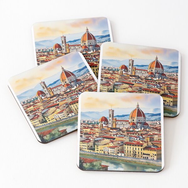 Item preview, Elegant Watercolor: Florence's Duomo and Sunset Reflections designed and sold by ArteeInnovation.